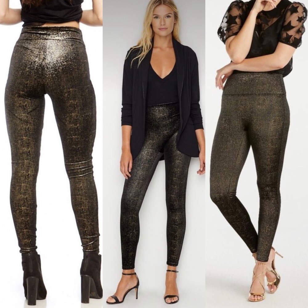 NWOT SPANX VELVET Gold Shine Leggings